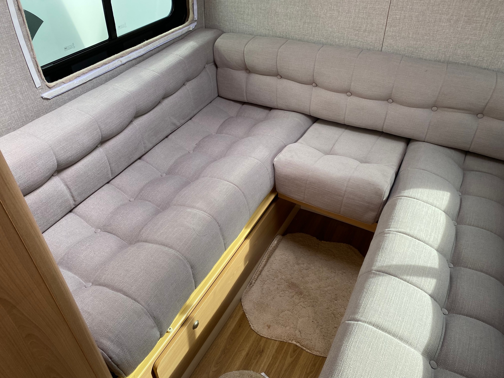 Grey fabric campervan cushions upholstery Blue Note Upholstery